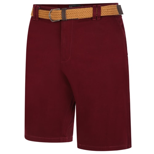 KAM Belted Oxford Stretch Chino Shorts Burgundy